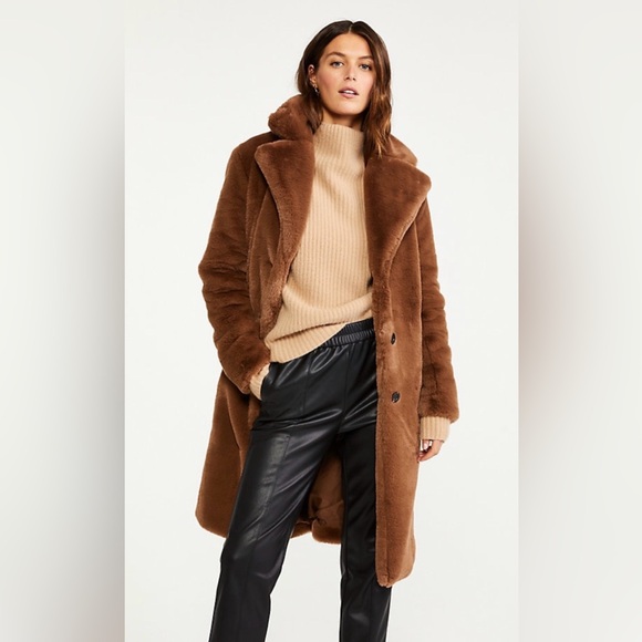 Ann Taylor Brown Faux Fur Coat Size L - Picture 3 of 11